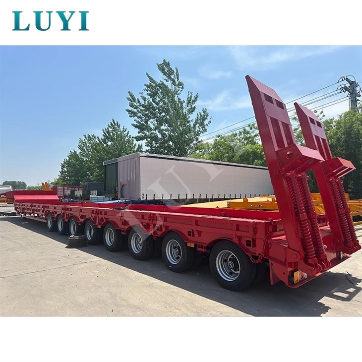 Load 80-100 Tons Gooseneck Hydraulic Ladder Low Flat Semi-trailer suppliers Load 80-100 Tons Gooseneck Hydraulic Ladder Low Flat Semi-trailer suppliers